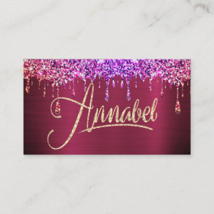 Annabel Pink Glitter Drips Business Card