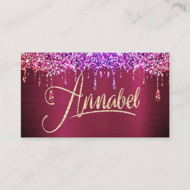 Annabel Pink Glitter Drips Business Card (Front)