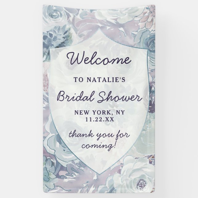 Annabelle Floral Crest Bridal Shower Welcome Banner (Vertical)