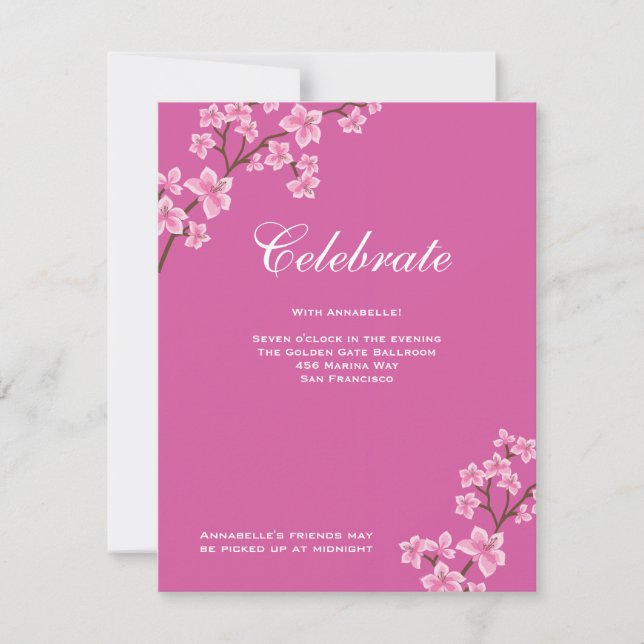Annabelle Pink Blossoms Bat Mitzvah Reception Invitation (Front)