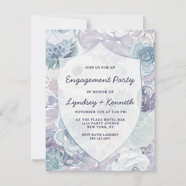 Annabelle Vintage Crest Floral Engagement Party Invitation (Front)