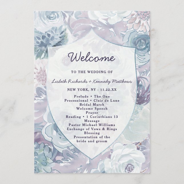 Annabelle Vintage Floral Crest Wedding Ceremony Programme (Front)