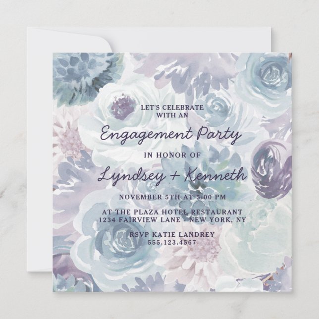 Annabelle Vintage Floral Square Engagement Party Invitation (Front)