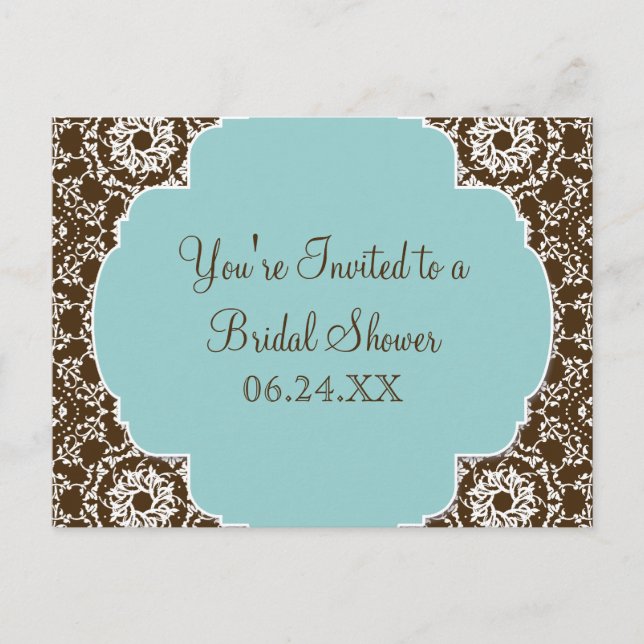 AnnaLiese Damask - Blue Bridal Shower Invitation Postcard (Front)