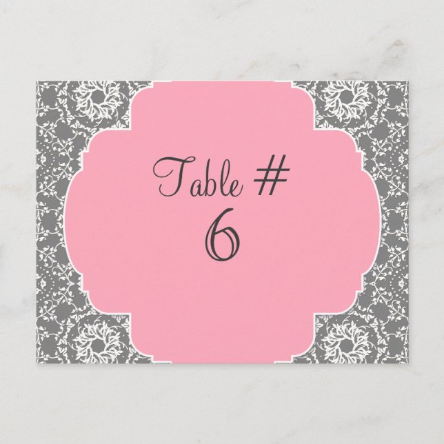 AnnaLiese Damask - Pink and Grey Table Numbers Postcard (Front)