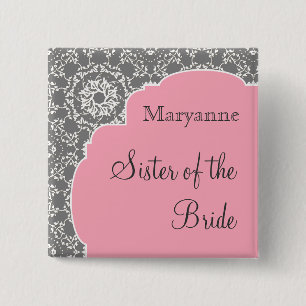 AnnaLiese Damask - Pink n Grey Bridal Party Button