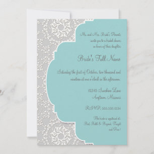 AnnaLiese Peacock Damask - Blue Grey Bridal Shower Invitation