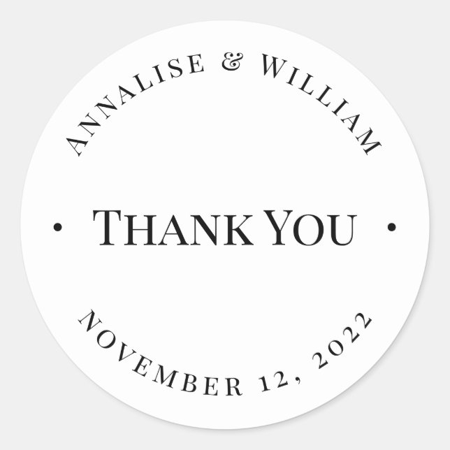 Annalise Elegant White Black Thank You Wedding Classic Round Sticker (Front)