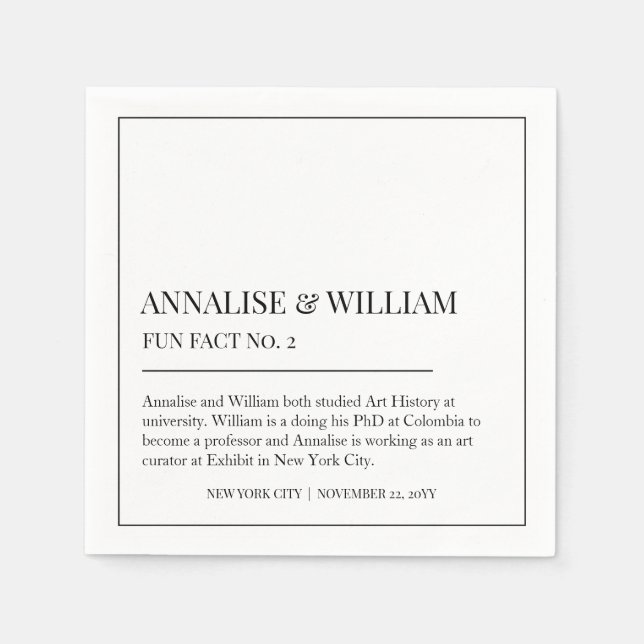 Annalise Simple Black White Fun Fact 2 Wedding Napkin (Front)