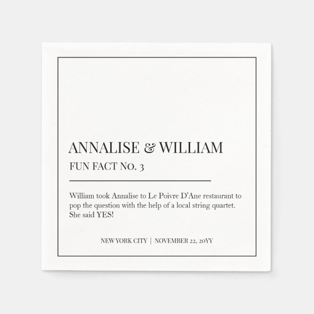 Annalise Simple Black White Fun Fact 3 Wedding Napkin (Front)