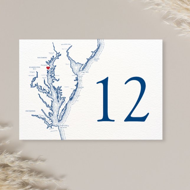  Annapolis Chesapeake Bay Map Elegant Navy Wedding Table Number (Creator Uploaded)