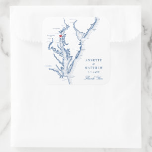 Annapolis Chesapeake Bay Map Navy Wedding Favour Square Sticker