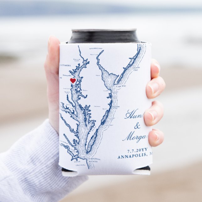 Annapolis Chesapeake Bay Map Wedding Favor Drink Can Cooler (Creator Uploaded)