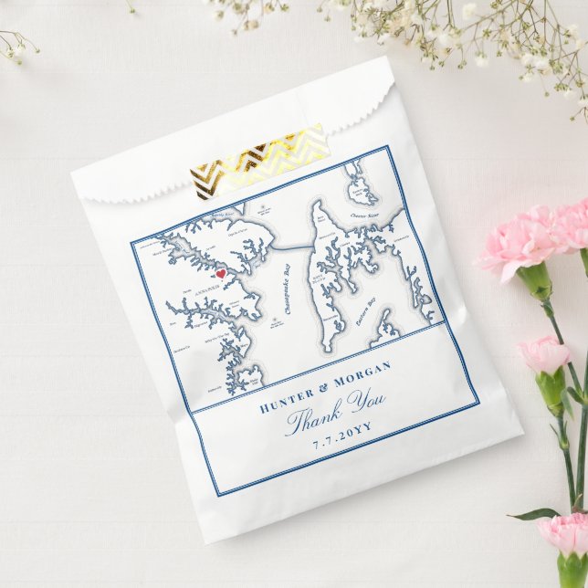 Annapolis Kent Island Map Navy Thank You Wedding Favour Bags (Sealed)
