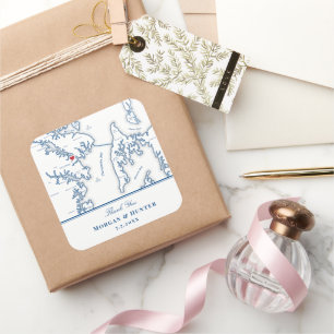 Annapolis Kent Island Map Navy Wedding Favour Square Sticker