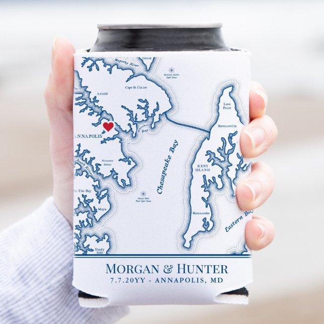 Annapolis Kent Island Map Wedding Favour Drink Can Cooler (Creator Uploaded)