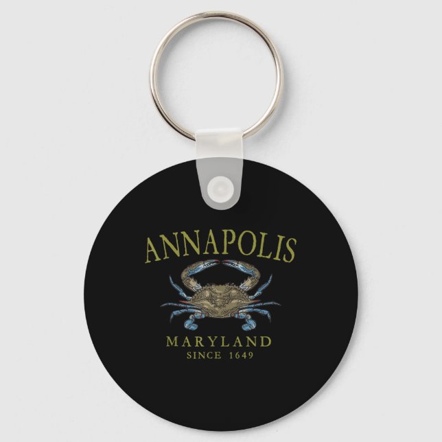 Annapolis Maryland Blue Crab Since 1649 Arched Oli Key Ring (Front)