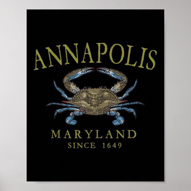 Annapolis Maryland Blue Crab Since 1649 Arched Oli Poster (Front)