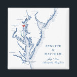 Annapolis Maryland Chesapeake Bay Map Wedding  Magnet<br><div class="desc">Quick and Easy ordering! These Annapolis Maryland map magnets make great Maryland wedding favours to include in your Annapolis destination wedding welcome bags. Move the heart by clicking "Edit Using design tool" under "Personalise". Featuring a map of Chesapeake Bay this elegant Annapolis design is perfect for any of the amazing...</div>