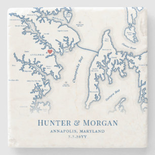 Annapolis Maryland Destination Wedding Favour Stone Coaster