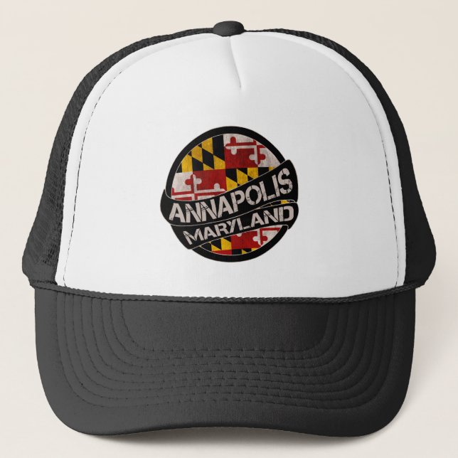 Annapolis Maryland flag grunge trucker hat (Front)