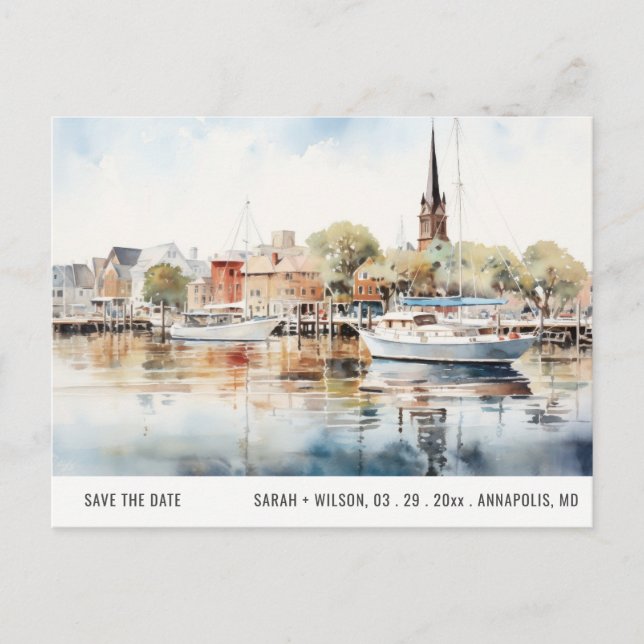 Annapolis Maryland MD Sea Watercolor Save The Date Postcard (Front)