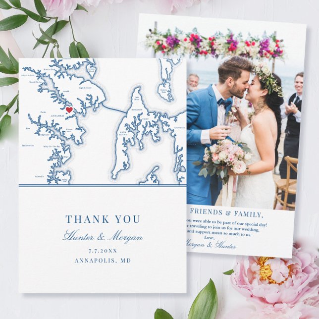 Annapolis Maryland Navy Blue Wedding Photo Flat Thank You Card (These Annapolis Maryland flat thank you cards with photo are perfect for your Maryland wedding)