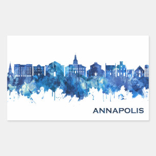 Annapolis Maryland Skyline Blue Rectangular Sticker