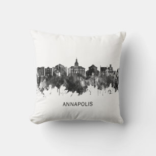 Annapolis Maryland Skyline BW Cushion