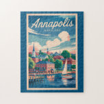 Annapolis Maryland Skyline Travel Art Vintage Jigsaw Puzzle<br><div class="desc">Annapolis retro vector travel design. Home to the U.S. Naval Academy and nestled on the Chesapeake Bay,  it’s a perfect destination for sailing,  seafood,  and exploring American history.</div>