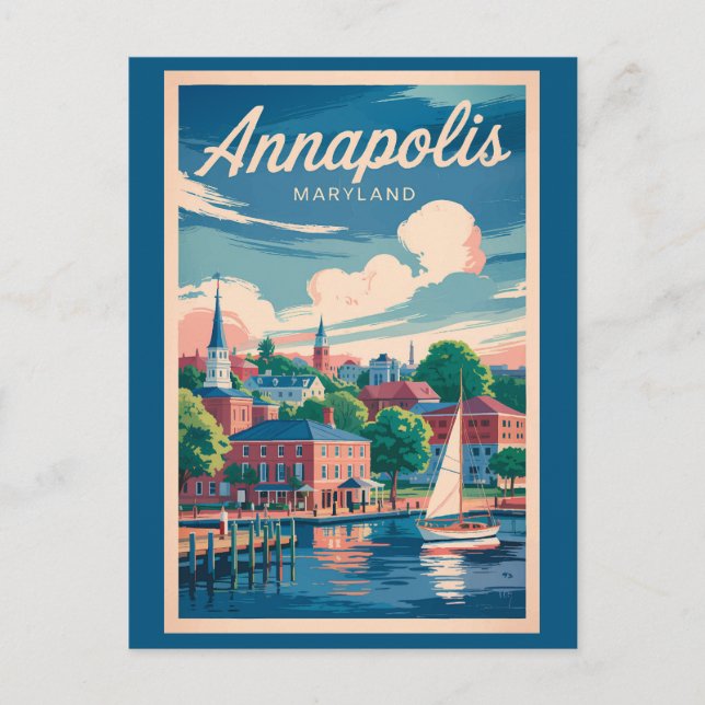 Annapolis Maryland Skyline Travel Art Vintage Postcard (Front)