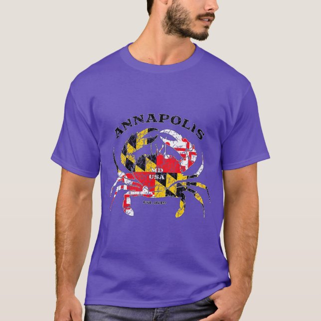Annapolis Maryland State Flag Crab Pride Fishing T-Shirt (Front)