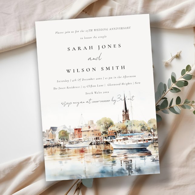 Annapolis Maryland Watercolor Wedding Anniversary Invitation (Creator Uploaded)