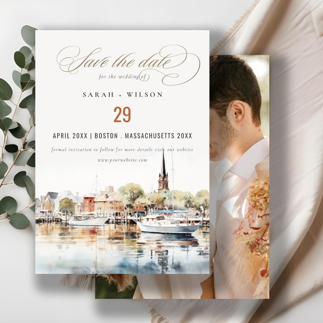 Annapolis Maryland Watercolor Wedding Photo Save The Date (Creator Uploaded)