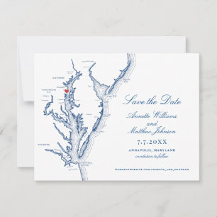Annapolis Maryland Wedding Elegant Navy Map Save The Date