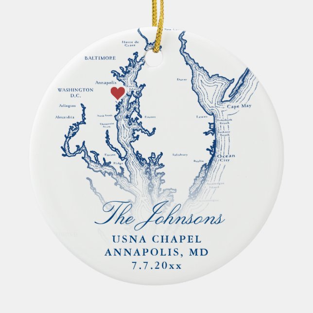 Annapolis MD Map Navy Wedding Photo Christmas Ceramic Tree Decoration (Front)