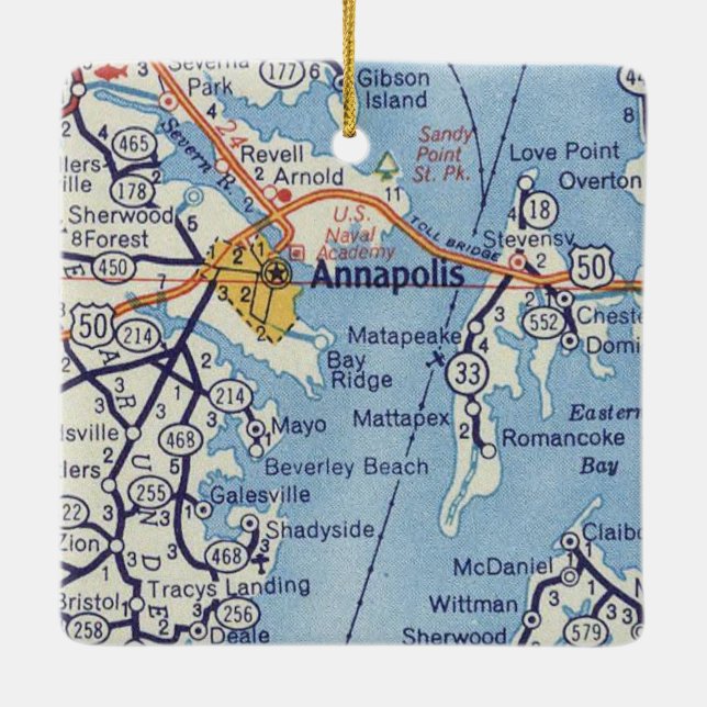 Annapolis MD Vintage Map Ceramic Ornament (Back)