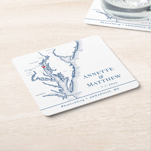 Annapolis MD Wedding Welcome Party Cocktail Hour Square Paper Coaster (Angled)