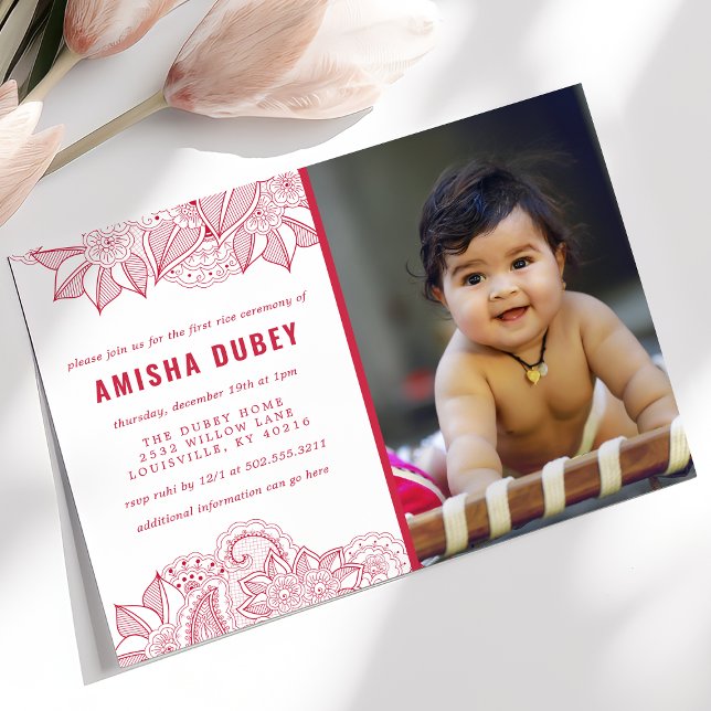 Annaprashan First Rice Ceremony Floral Paisley Invitation (Creator Uploaded)
