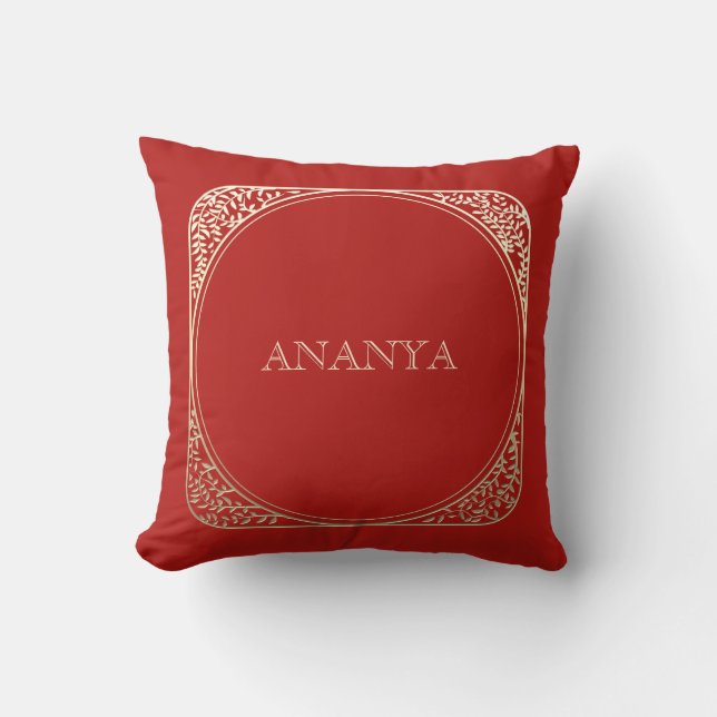 Annaprashan Red Floral Name Cushion (Front)