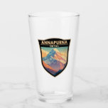 Annapurna Nepal Travel Art Vintage Glass<br><div class="desc">Annapurna in a vector art style. Annapurna is a mountain situated in the Annapurna mountain range of Gandaki Province,  north-central Nepal. It is the 10th highest mountain in the world.</div>