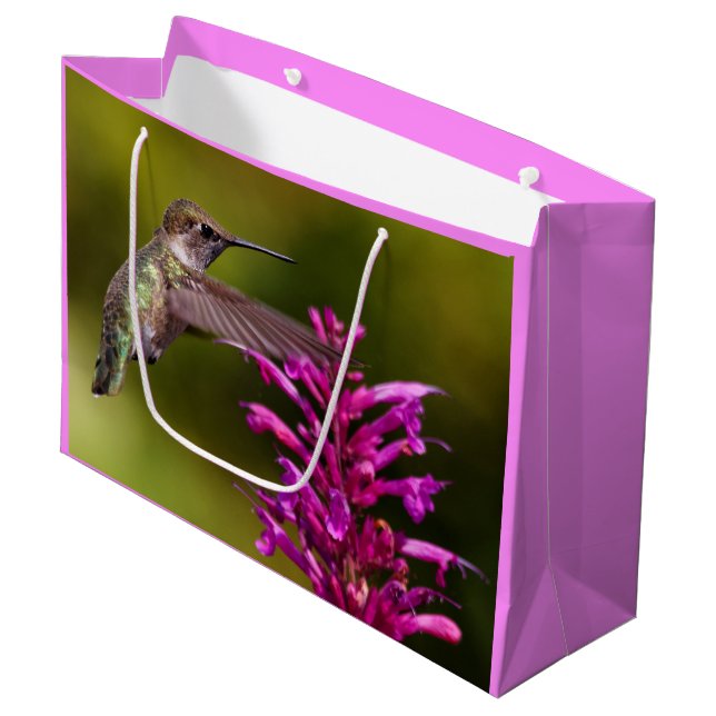 Anna's Hummingbird Hovering Before Anise Hyssop Large Gift Bag (Front Angled)