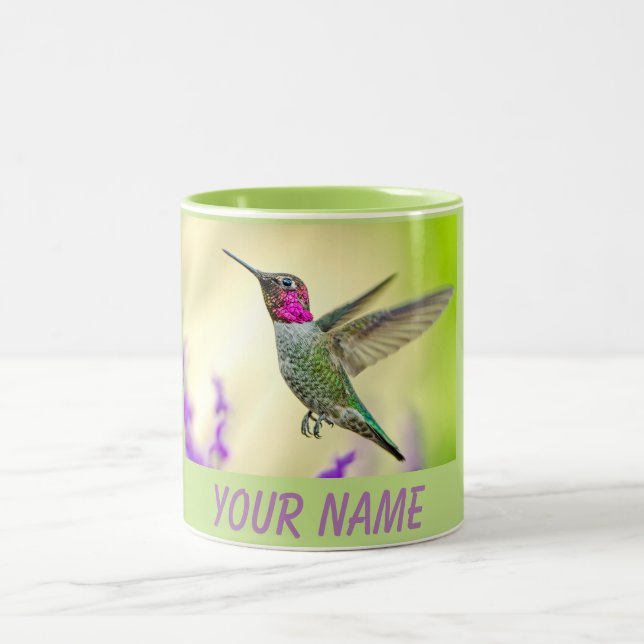 Anna's Hummingbird in Flight Personalised Two-Tone Coffee Mug (Center)