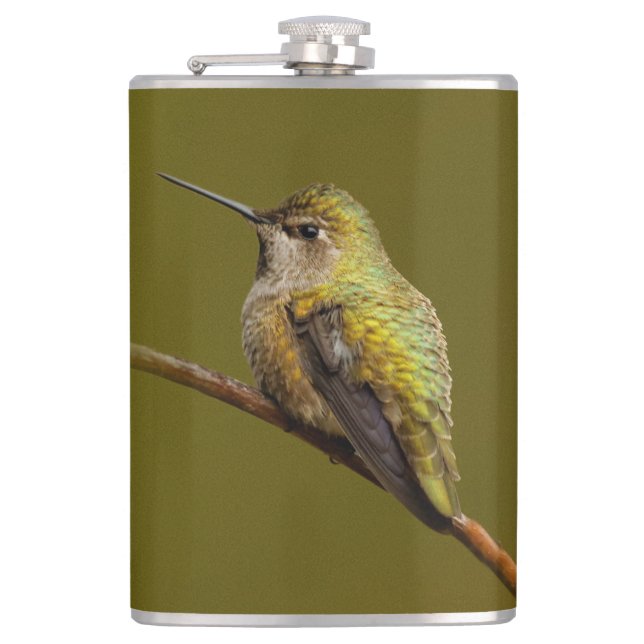 Anna's Hummingbird on Scarlet Trumpetvine Hip Flask (Front)