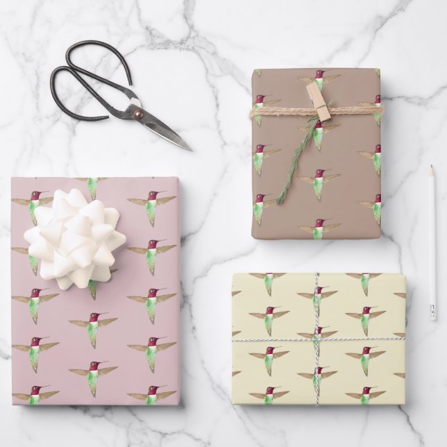 Anna's Hummingbird Pattern Wrapping Paper Sheet (Front)
