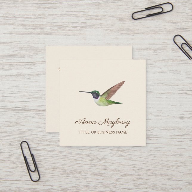 Anna's Hummingbird Square Business Card (Front/Back In Situ)
