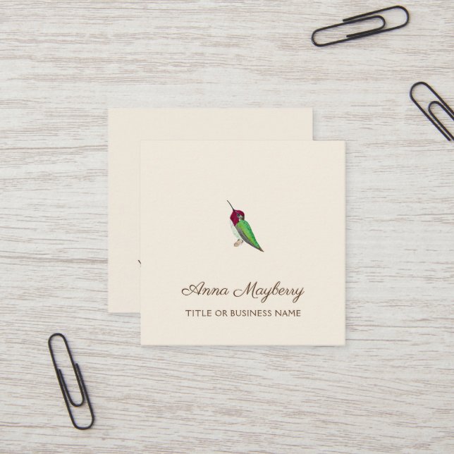 Anna's Hummingbird Square Business Card (Front/Back In Situ)
