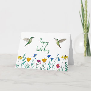 Anna's Hummingbirds and Wildflowers Birthday Card