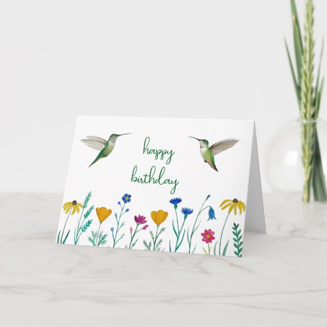 Anna's Hummingbirds and Wildflowers Birthday Card (Front)