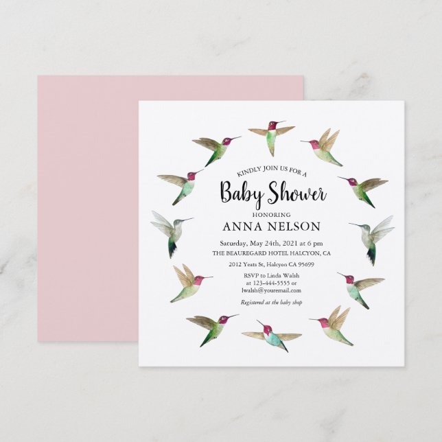 Anna's Hummingbirds Baby Shower Invitation (Front/Back)
